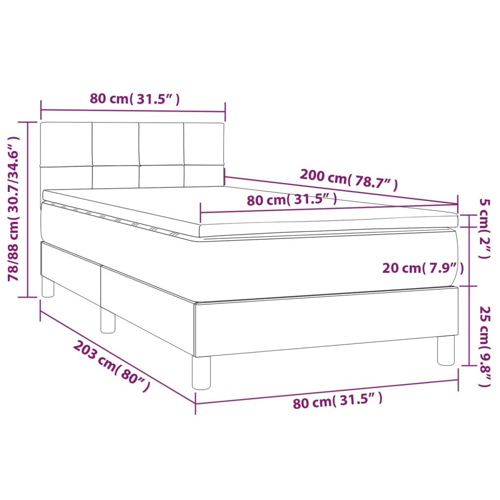 vidaXL sötétkék bársony rugós ágy matraccal 80 x 200 cm