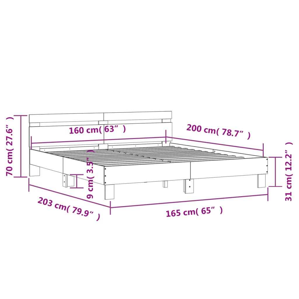 vidaXL betonszürke szerelt fa ágykeret fejtámlával 160x200 cm