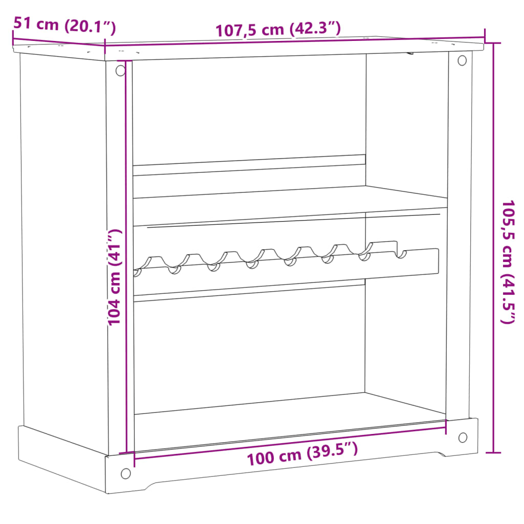 vidaXL Corona tömör fenyőfa bortároló szekrény 107,5x51x105,5 cm