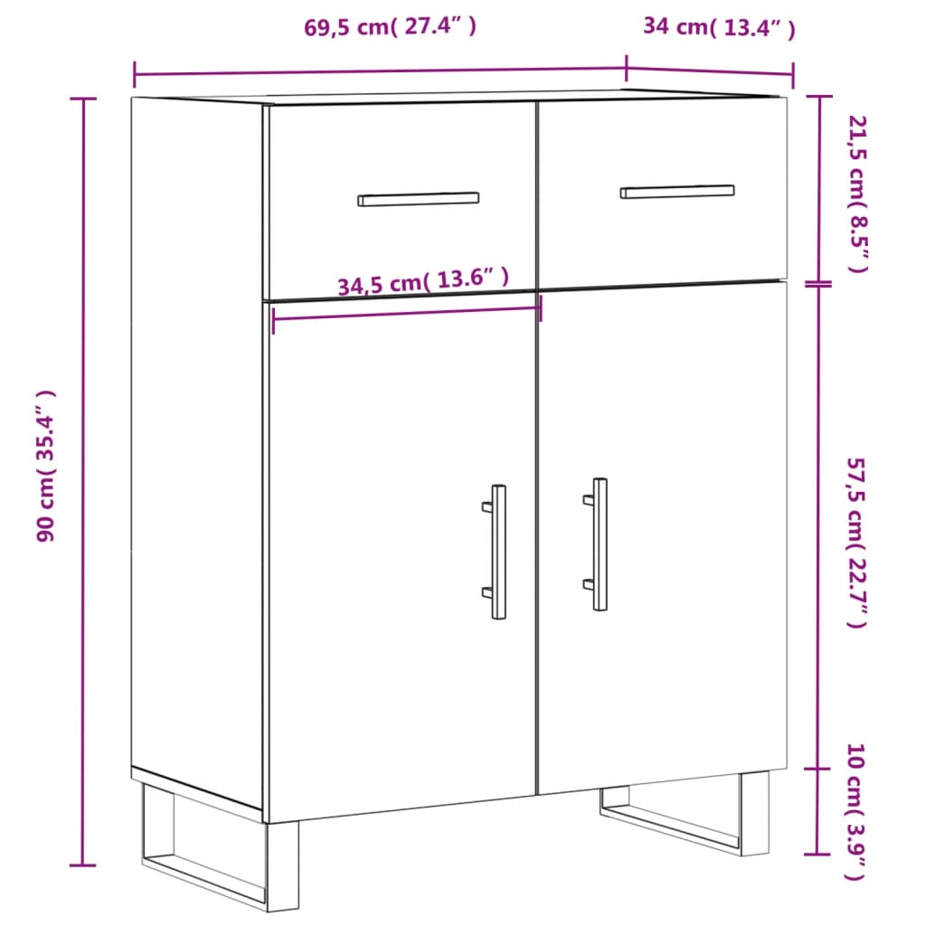 vidaXL barna tölgy színű szerelt fa tálalószekrény 69,5 x 34 x 90 cm