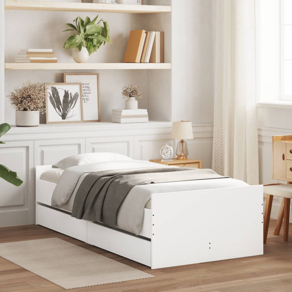vidaXL fehér ágykeret fiókokkal 90 x 200 cm