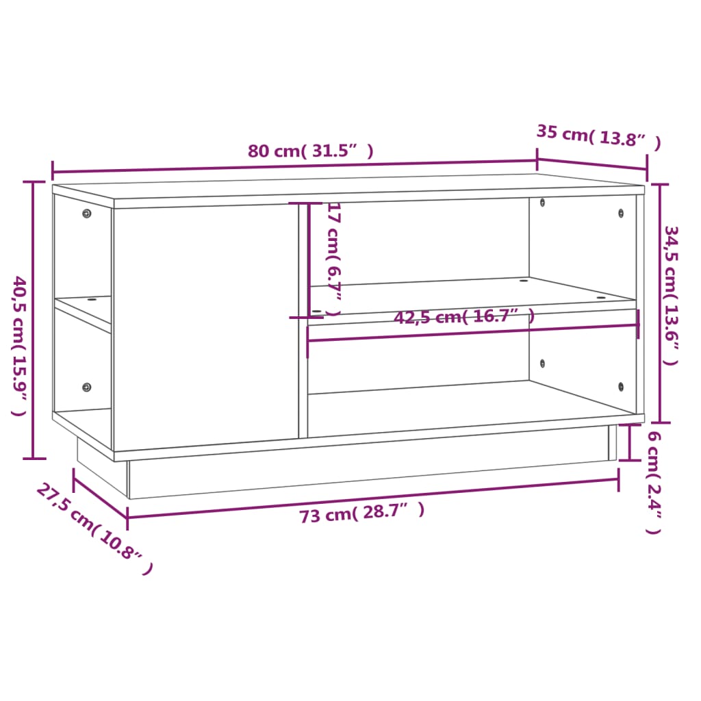 vidaXL mézbarna tömör fenyőfa TV-szekrény 80x35x40,5 cm