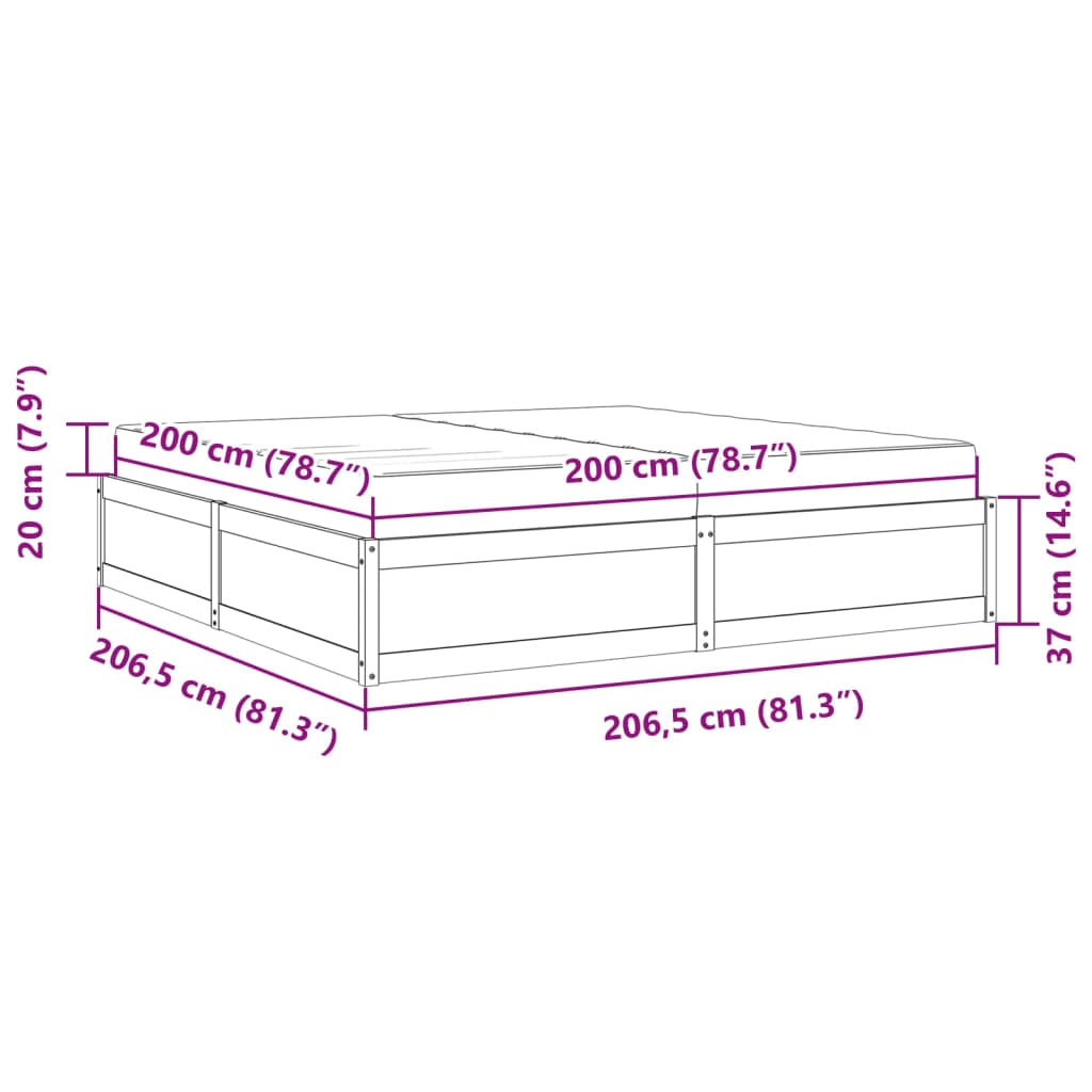 vidaXL tömör fenyőfa ágy matraccal 200 x 200 cm