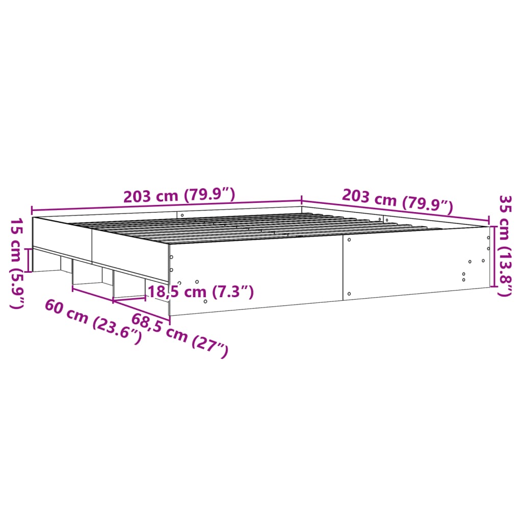 vidaXL sonoma tölgyszínű szerelt fa ágykeret 200 x 200 cm