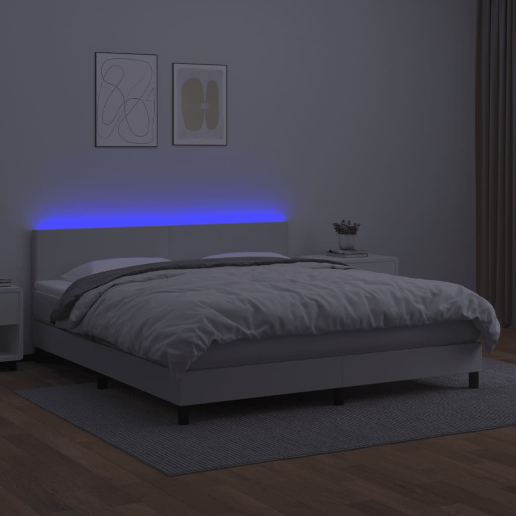 vidaXL fehér műbőr rugós ágy matraccal és LED-del 180x200 cm