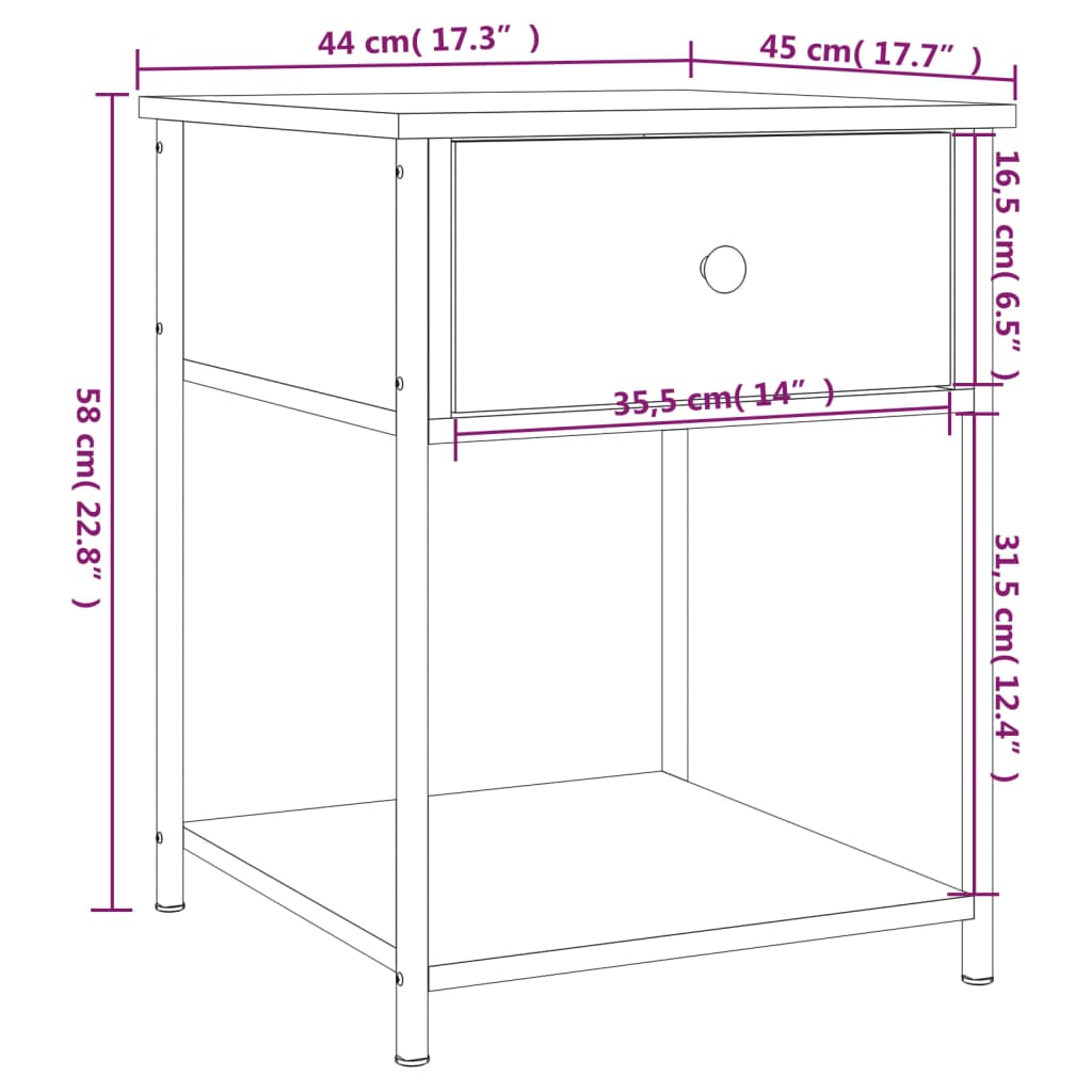 vidaXL 2 db barna tölgy színű szerelt fa éjjeliszekrény 44x45x58 cm