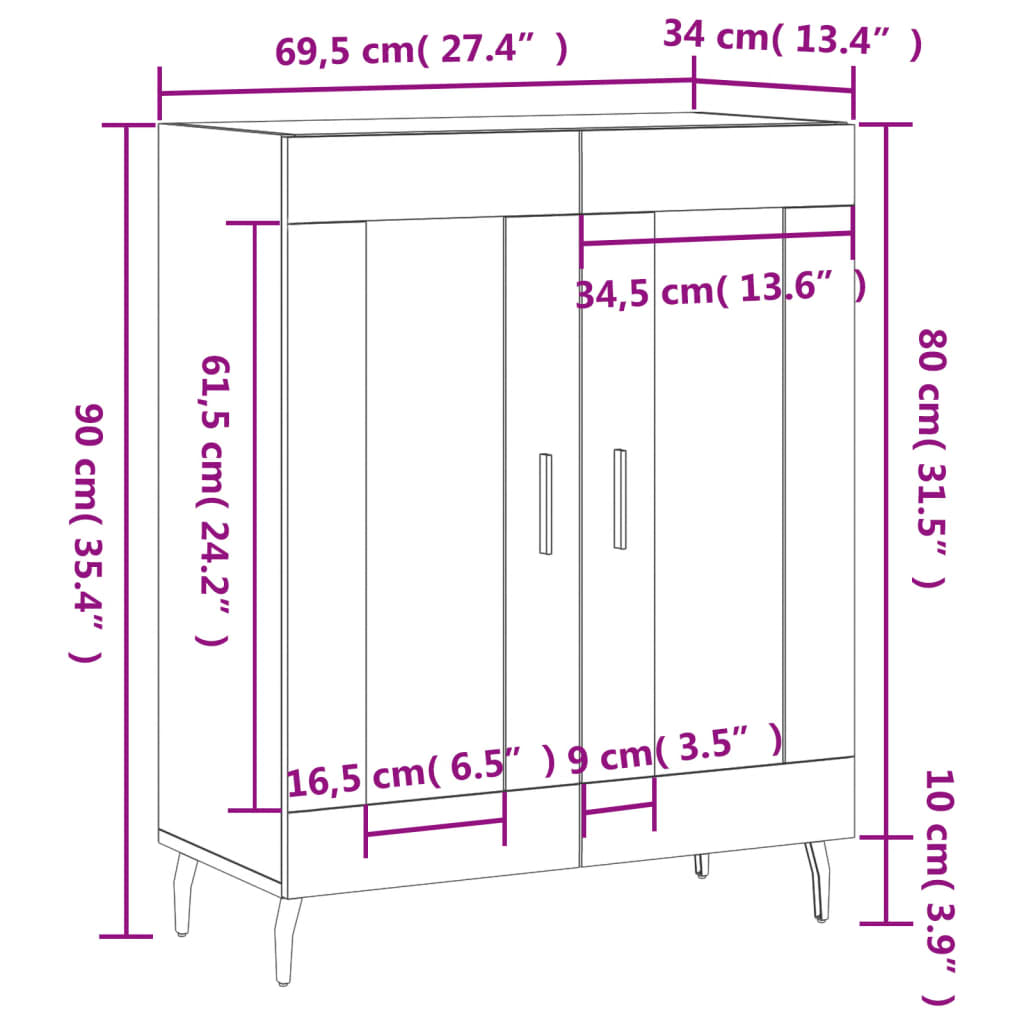 vidaXL füstös tölgy színű szerelt fa tálalószekrény 69,5 x 34 x 90 cm