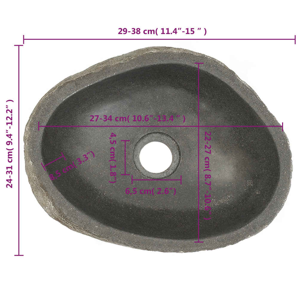 vidaXL ovális folyami kő mosdókagyló (29-38) x (24-31) cm