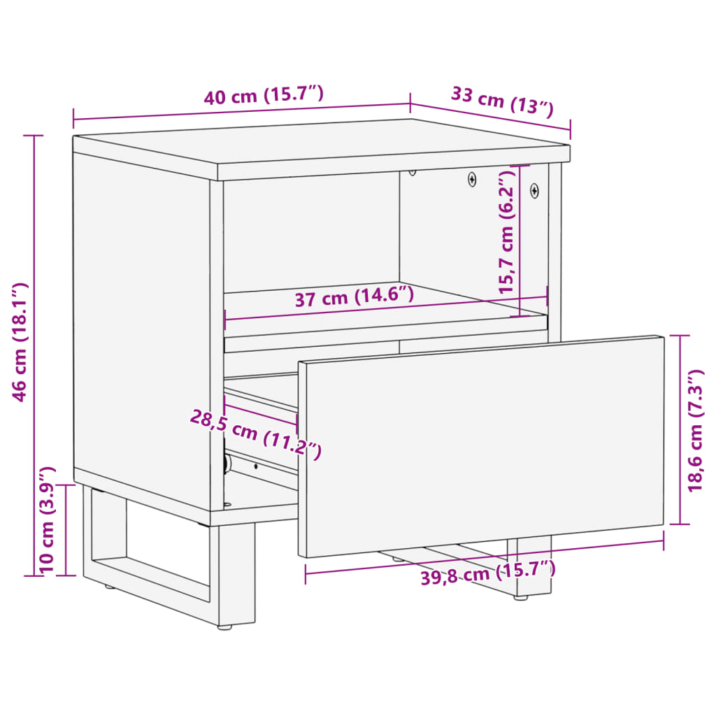 vidaXL 2 db tömör újrahasznosított fa éjjeliszekrény 40 x 34 x 46 cm