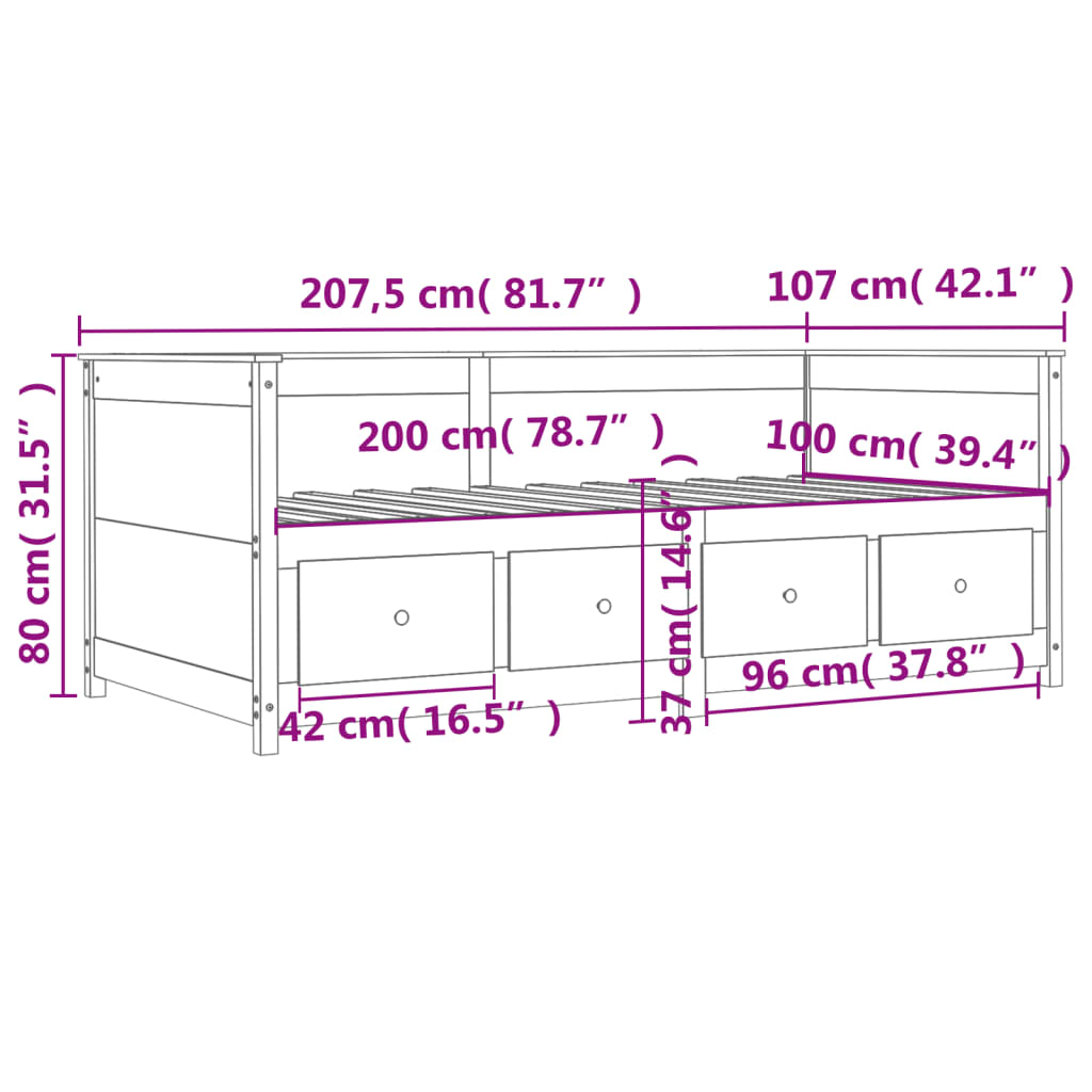 vidaXL viaszbarna tömör fenyőfa kanapéágy 100 x 200 cm