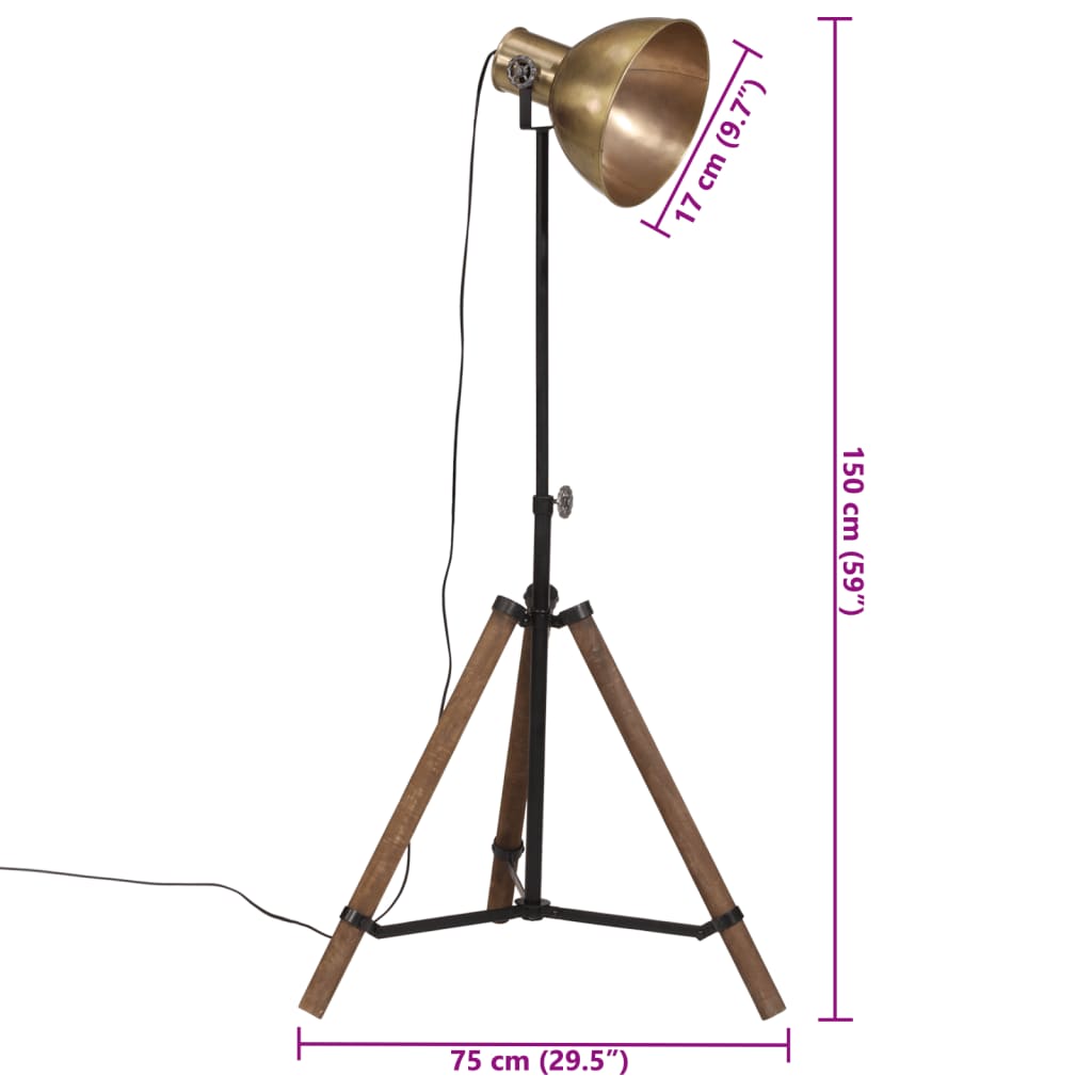 vidaXL antik sárgaréz állólámpa 25 W 75x75x90-150 cm E27