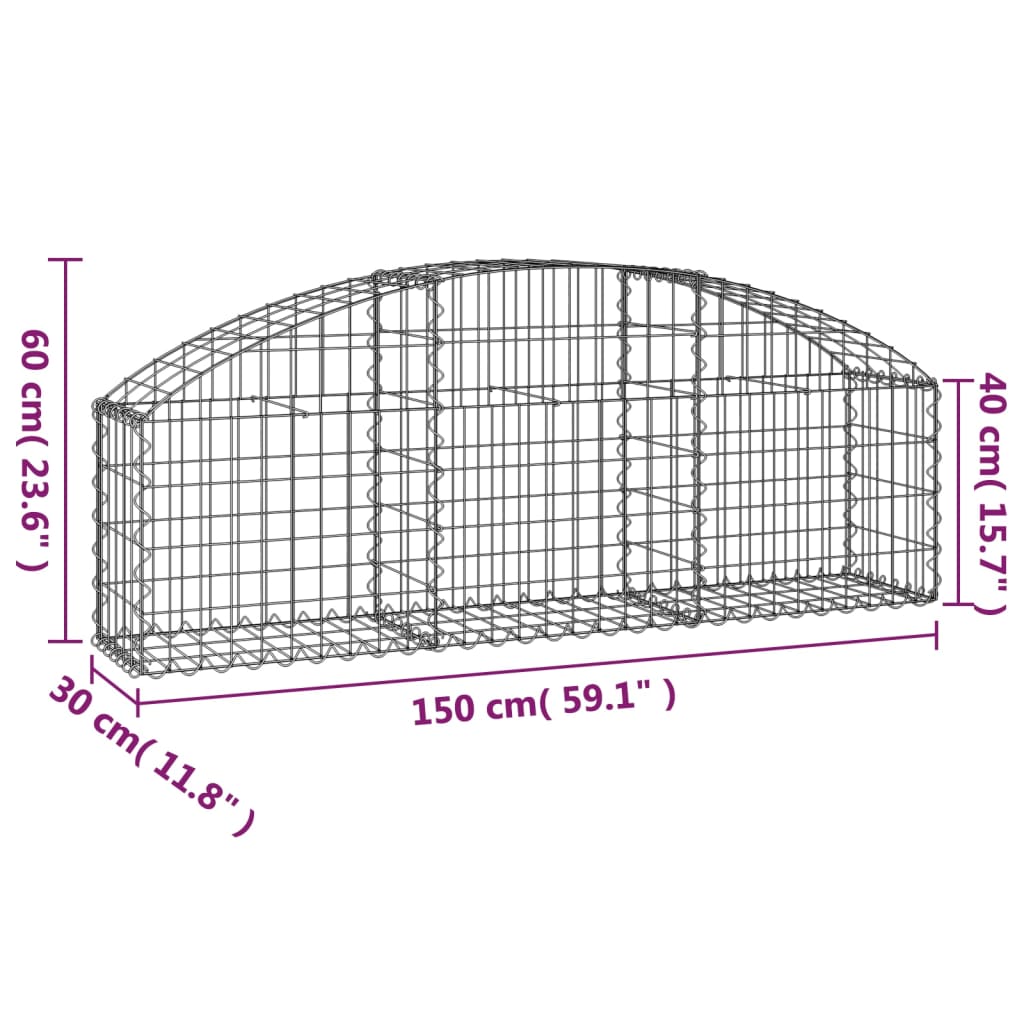 vidaXL íves horganyzott vas gabion kosár 150x30x40/60 cm