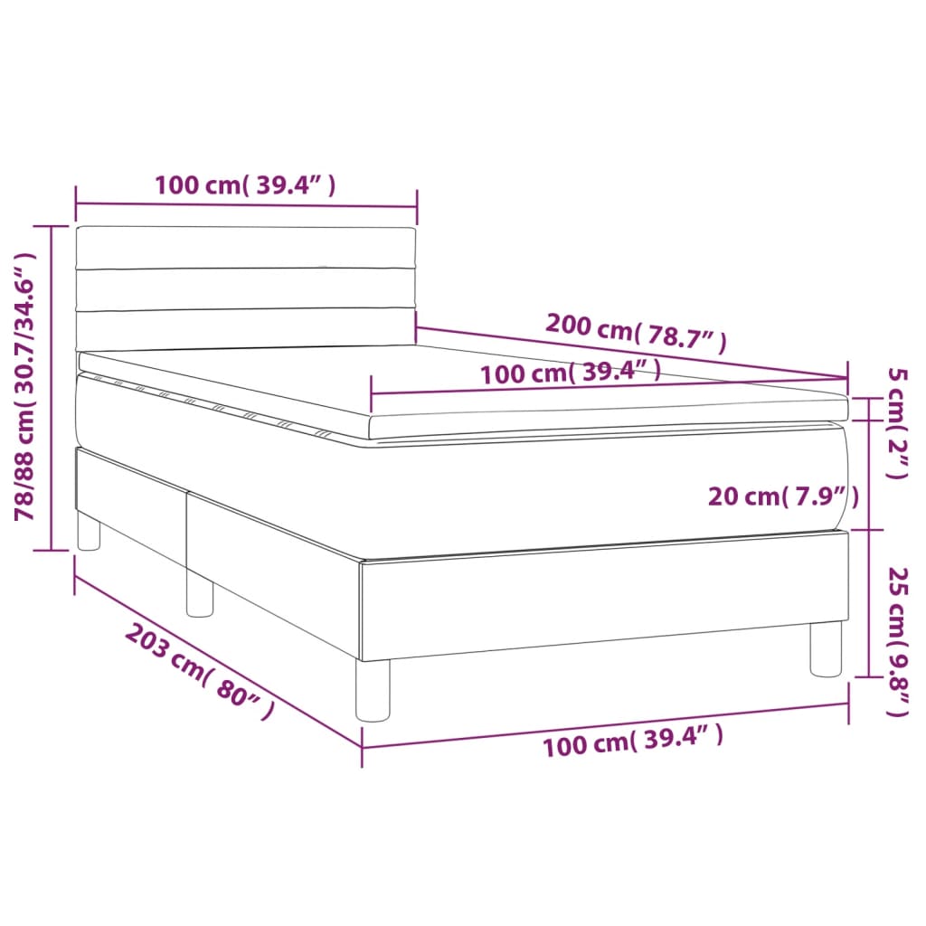 vidaXL kék szövet rugós és LED-es ágy matraccal 100x200 cm