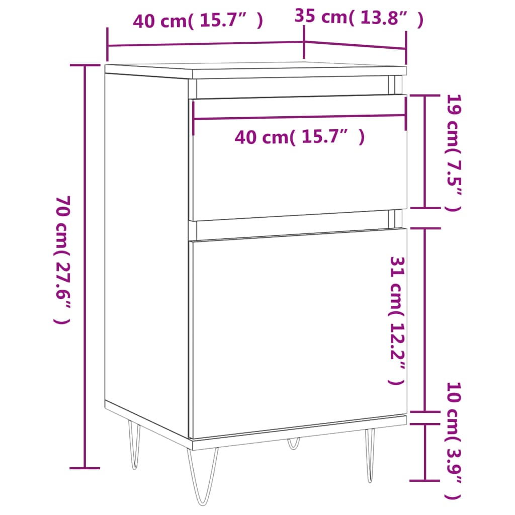 vidaXL 2 db betonszürke szerelt fa tálalószekrény 40 x 35 x 70 cm