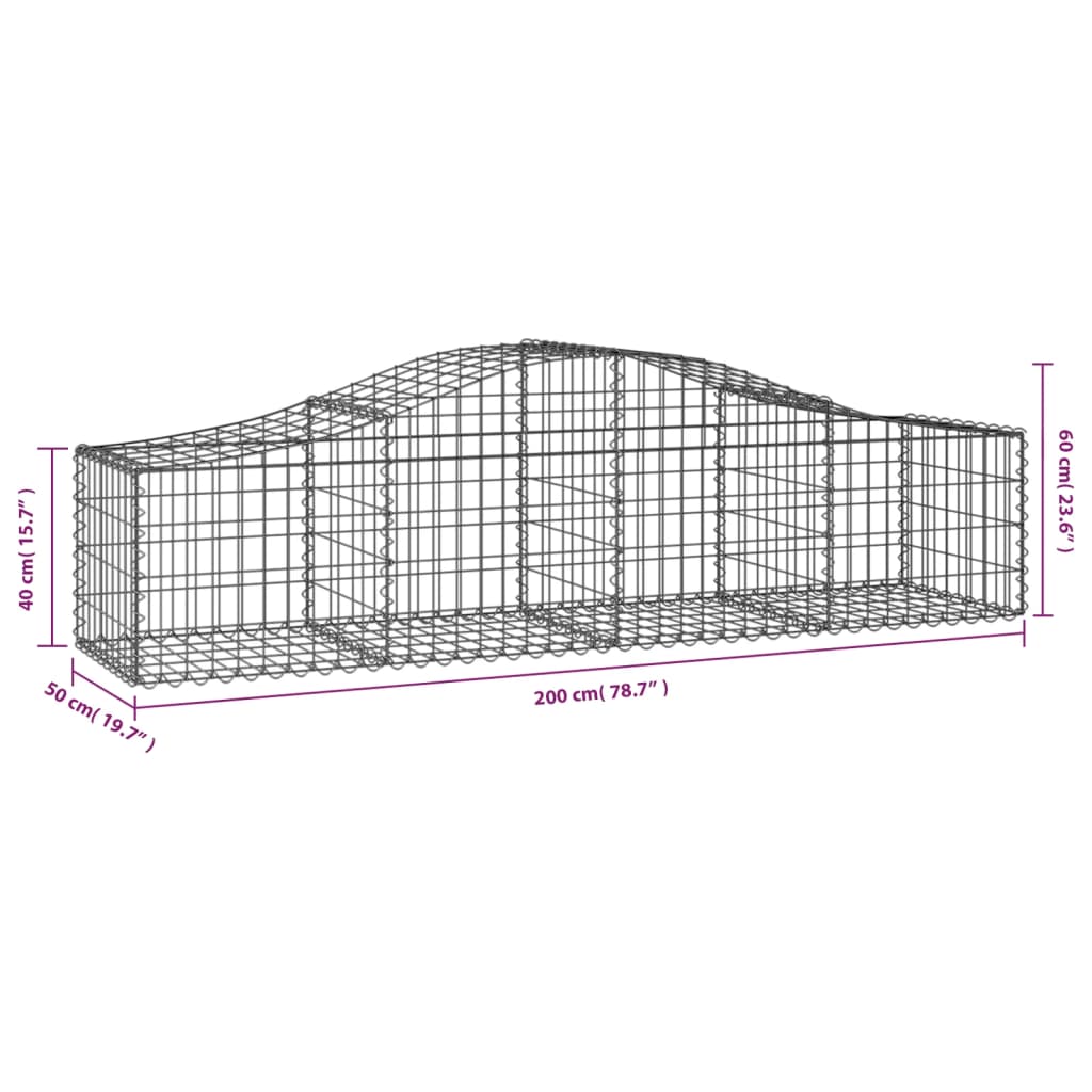 vidaXL 10 db íves horganyzott vas gabion kosár 200x50x40/60 cm