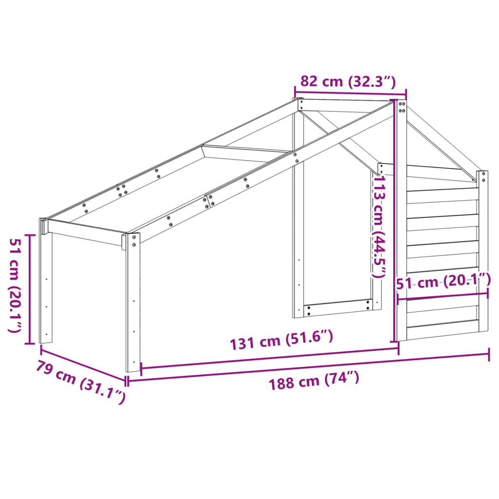 vidaXL viaszbarna tömör fenyőfa gyerekágytető 188 x 82 x 113 cm