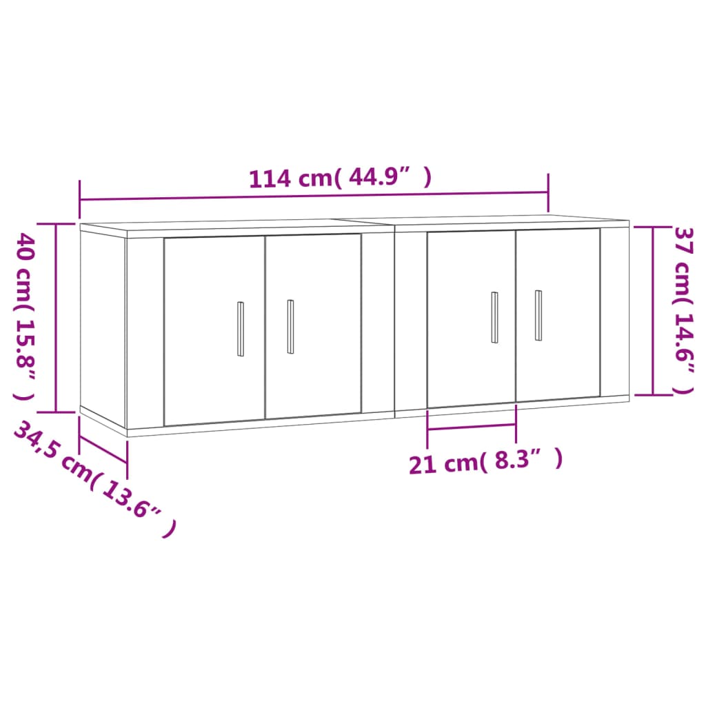 vidaXL 2 db betonszürke fali TV-szekrény 57x34,5x40 cm