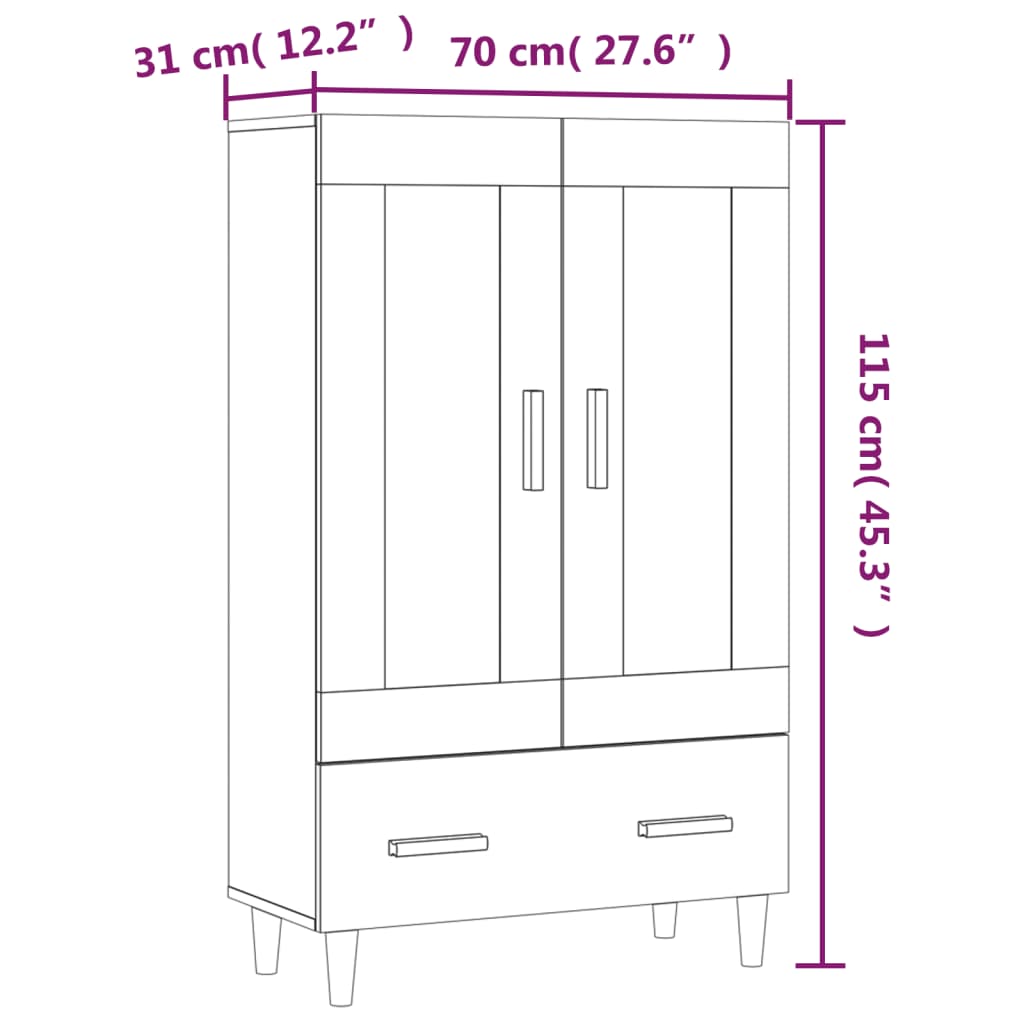 vidaXL sonoma-tölgyszínű szerelt fa magasszekrény 70 x 31 x 115 cm