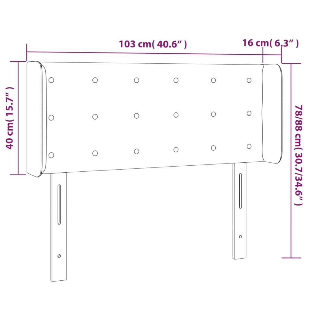 vidaXL sötétkék bársony LED-es fejtámla 103 x 16 x 78/88 cm