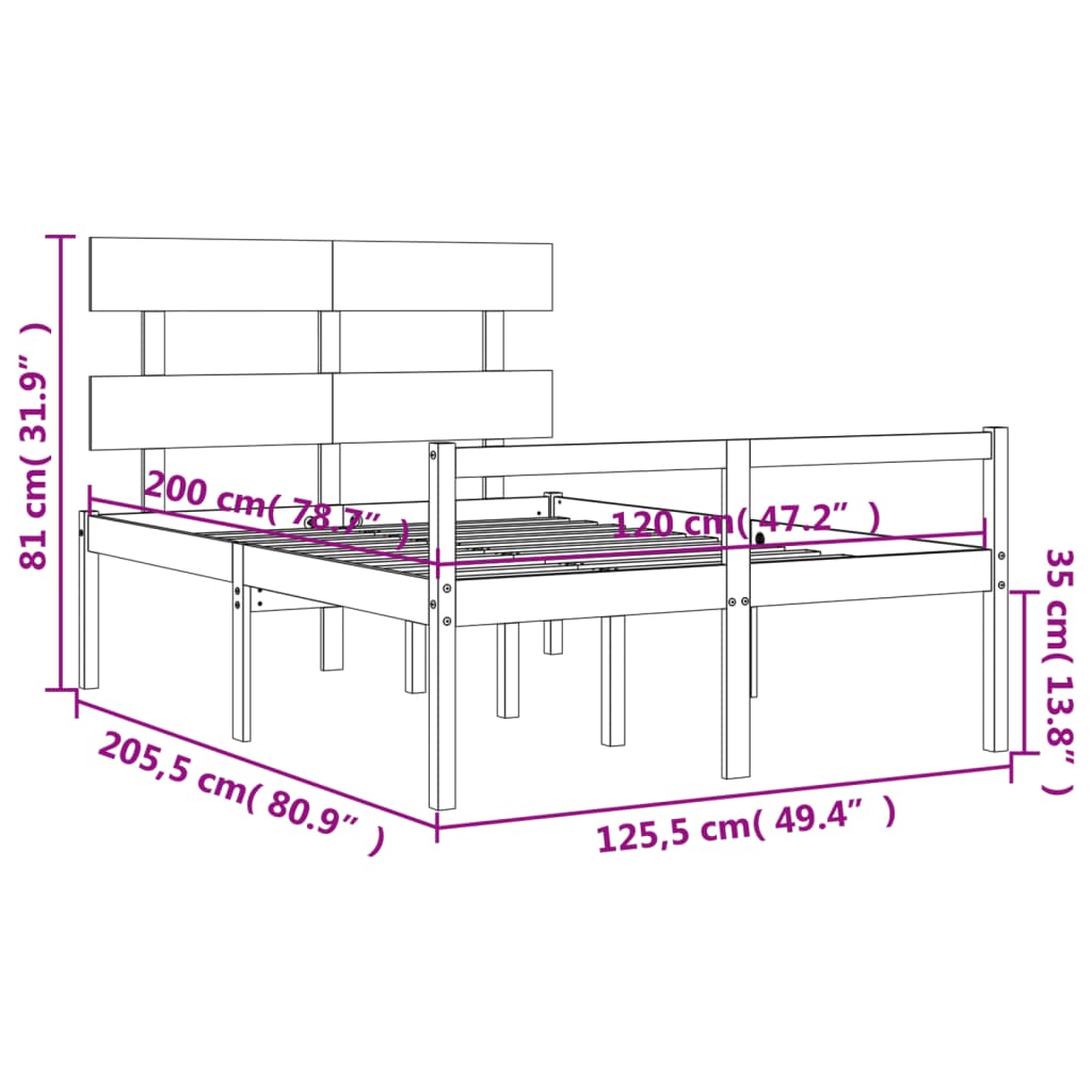 vidaXL tömör fa ágy időseknek fejtámlával 120x200 cm