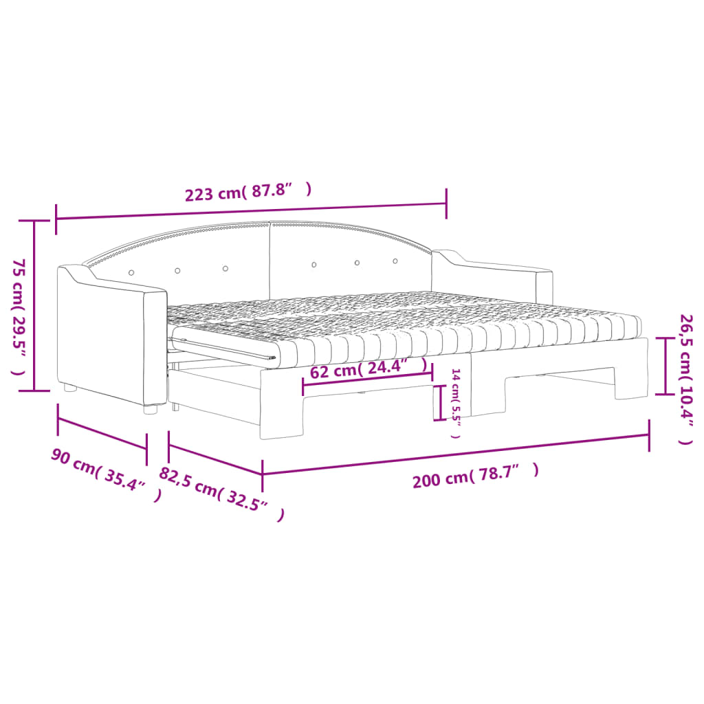 vidaXL sötétszürke kihúzható szövet heverő matracokkal 80 x 200 cm