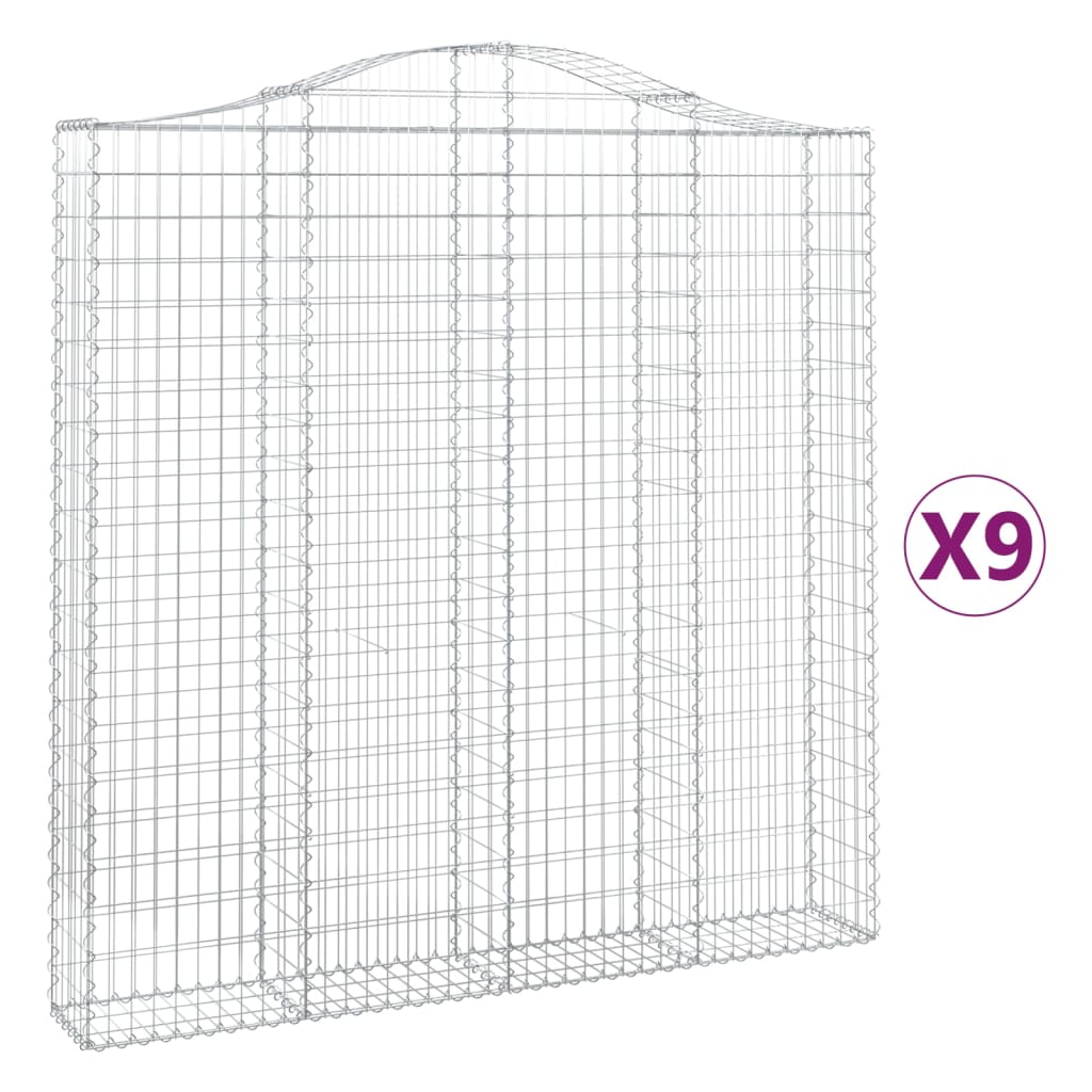 vidaXL 9 db íves horganyzott vas gabion kosár 200x30x200/220 cm