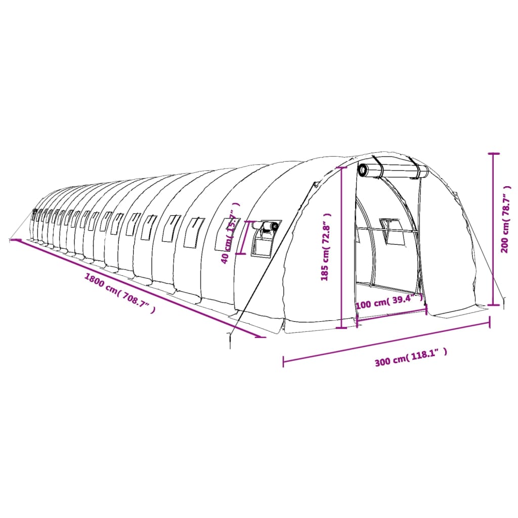 vidaXL fehér acélvázas melegház 54 m² 18 x 3 x 2 m