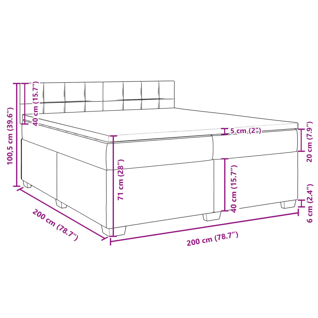 vidaXL világosszürke bársony rugós ágy matraccal 200x200 cm