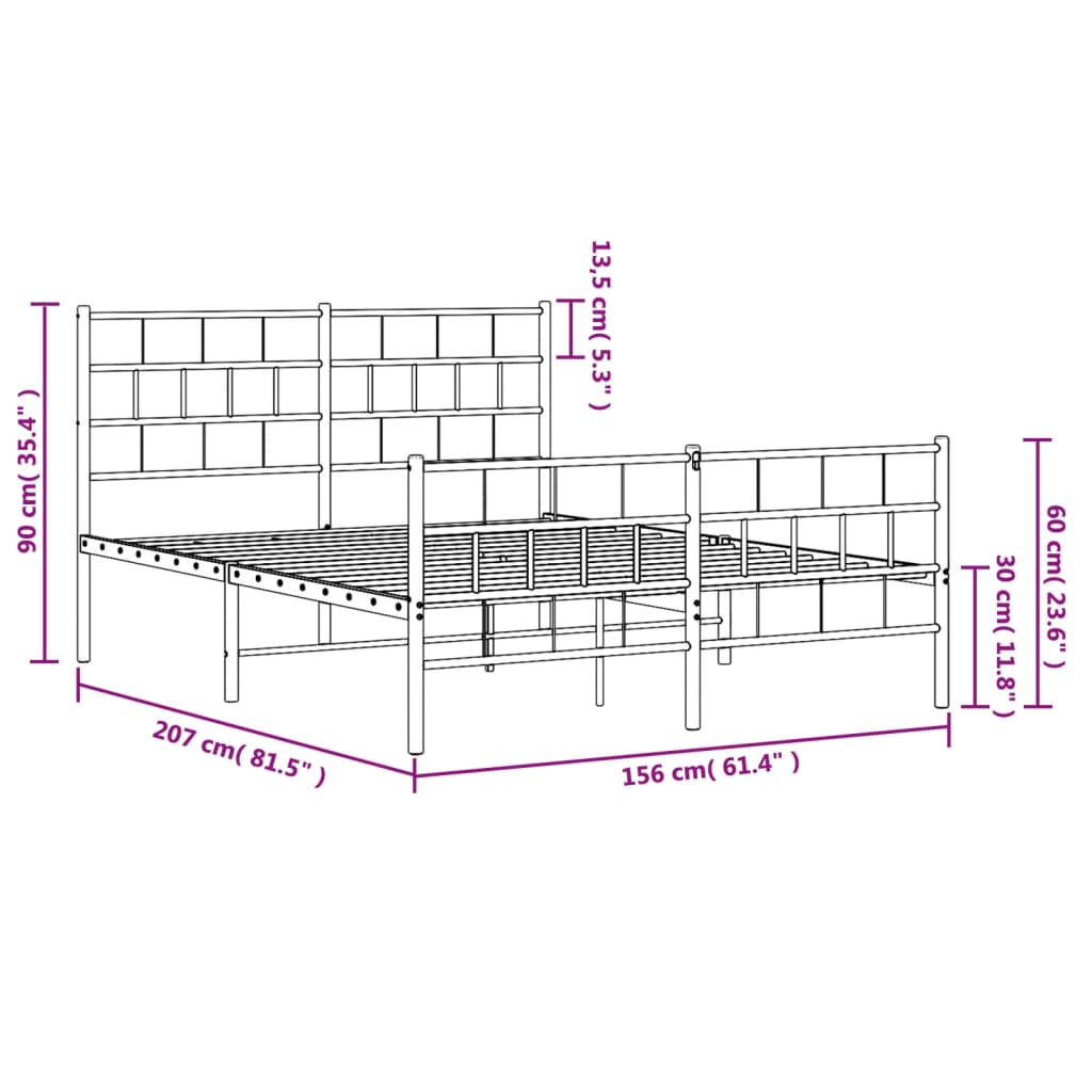 vidaXL fekete fém ágykeret fej- és lábtámlával 150 x 200 cm