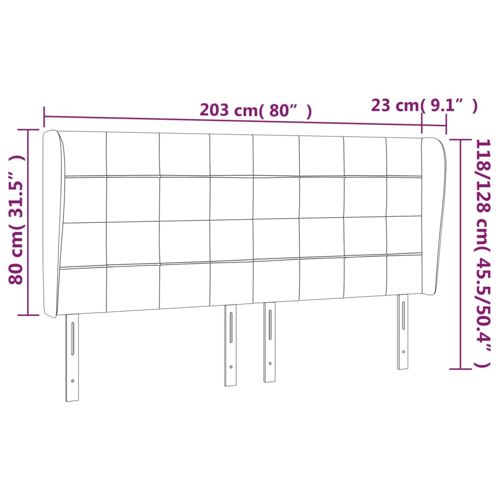 vidaXL sötétbarna szövet fejtámla szárnyakkal 203x23x118/128 cm