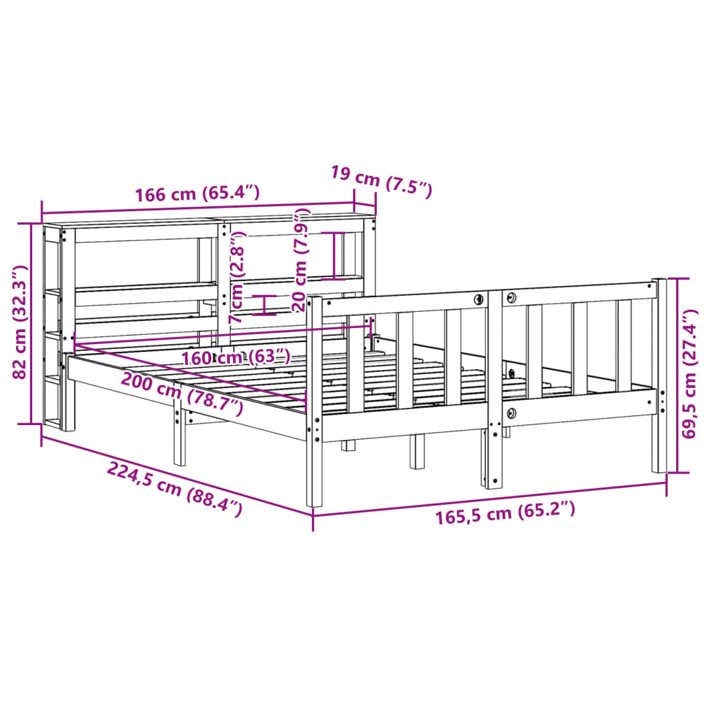 vidaXL tömör fenyőfa ágy matrac nélkül 160 x 200 cm