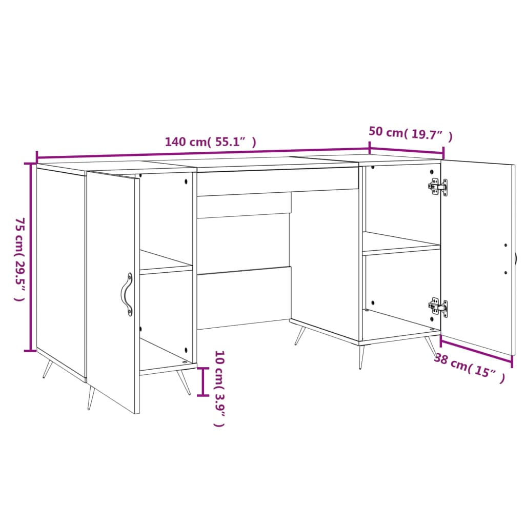 vidaXL barna tölgyszínű szerelt fa íróasztal 140 x 50 x 75 cm