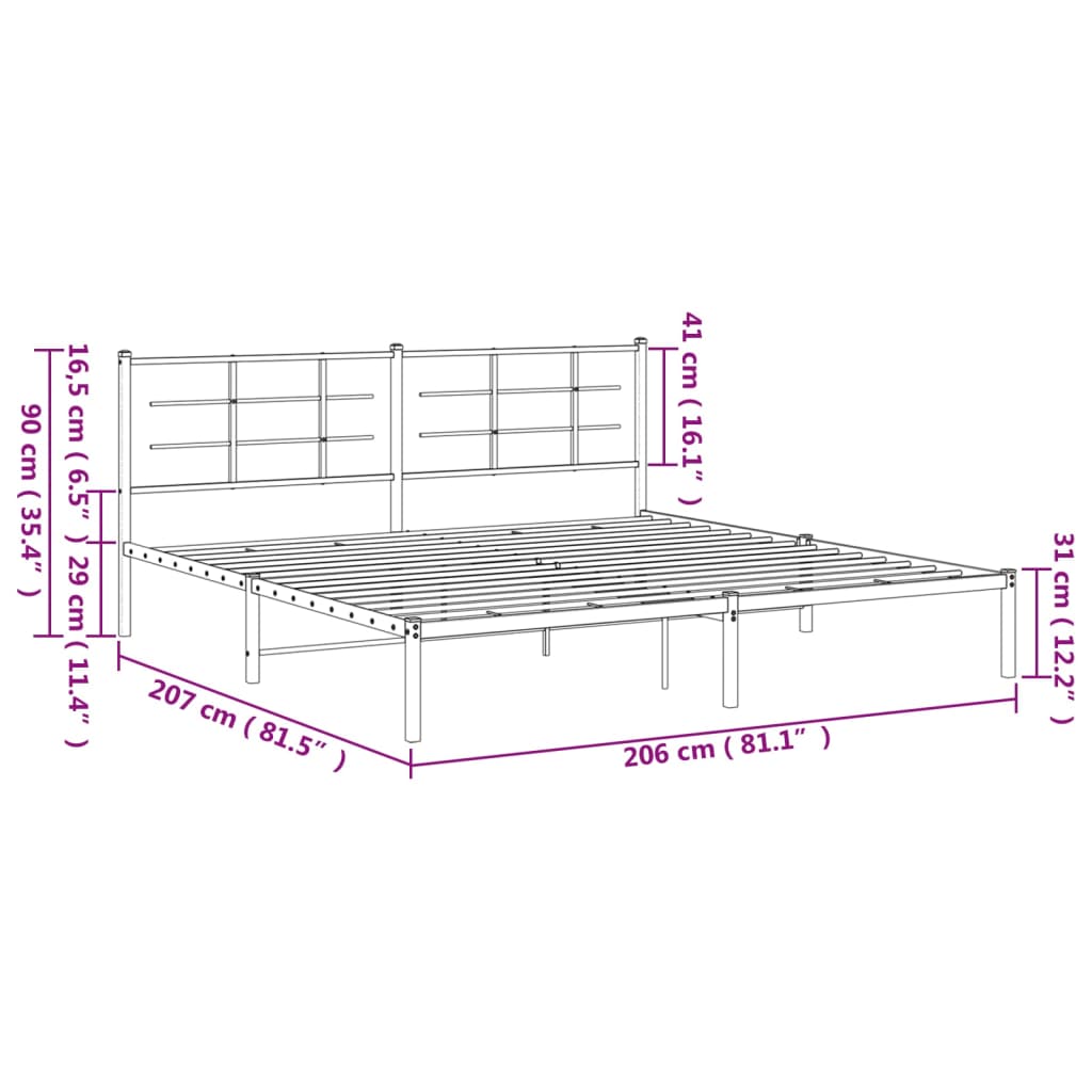 vidaXL fehér fém ágykeret fejtámlával 200 x 200 cm