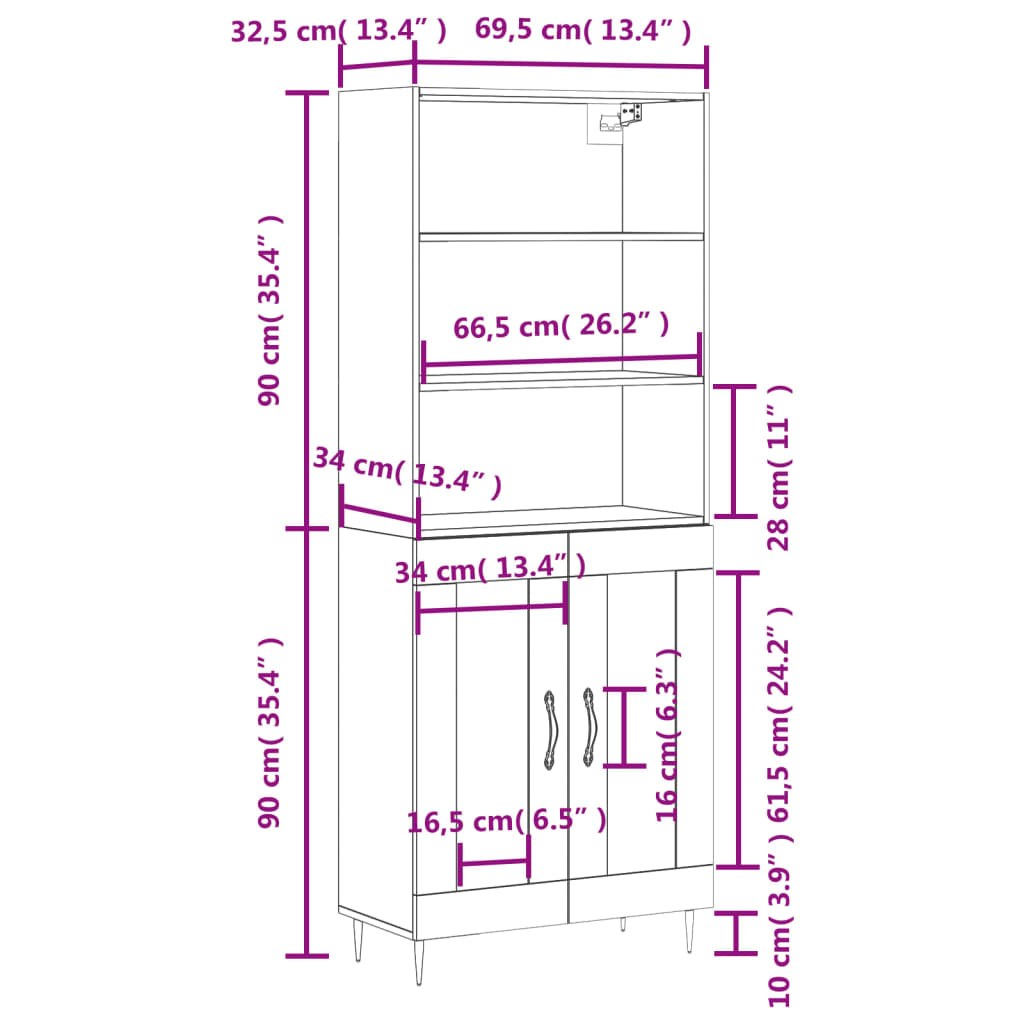 vidaXL barna tölgy színű szerelt fa magasszekrény 69,5 x 34 x 180 cm