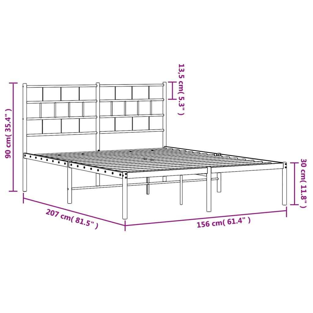 vidaXL fekete fém ágykeret fejtámlával 150 x 200 cm