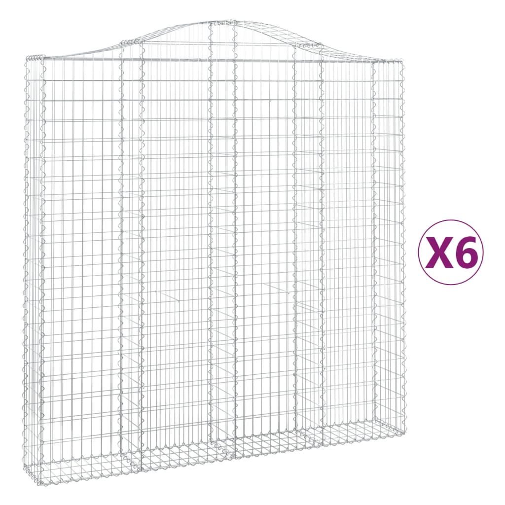 vidaXL 6 db íves horganyzott vas gabion kosár 200x30x200/220 cm