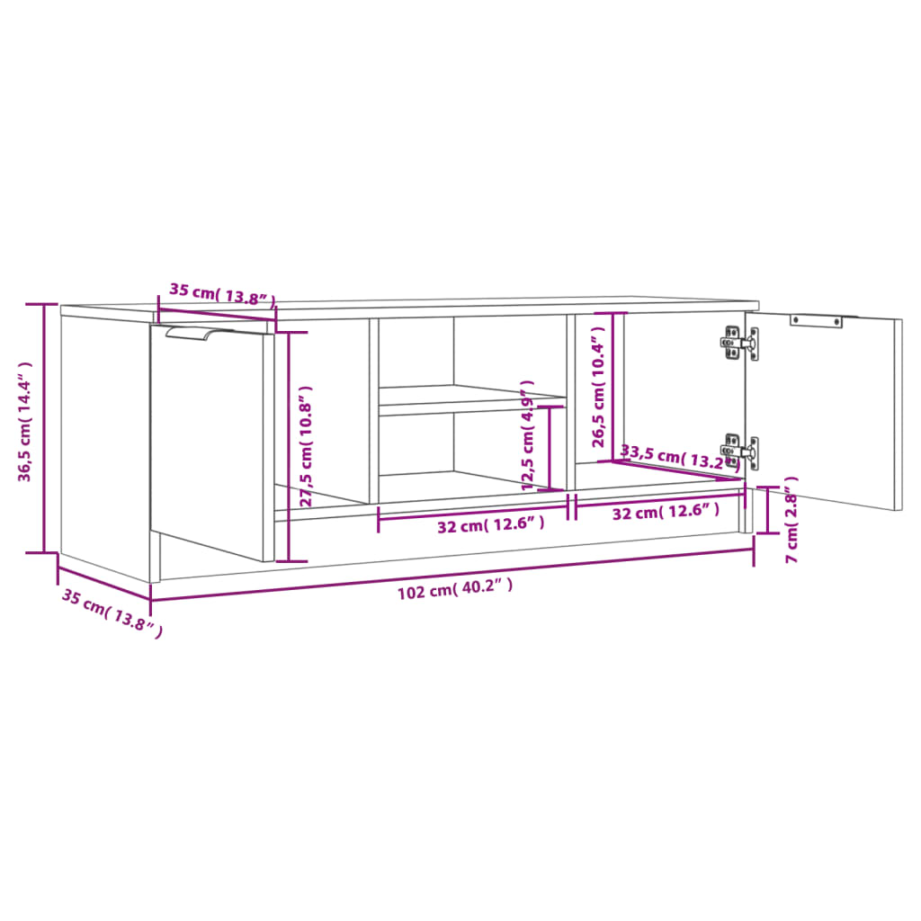 vidaXL fehér és sonoma-tölgy szerelt fa TV-szekrény 102x35x36,5 cm