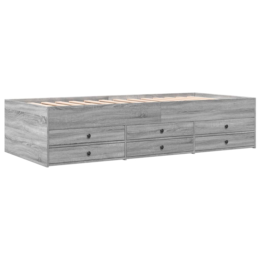 vidaXL szürke sonoma színű szerelt fa kanapéágy fiókokkal 75 x 190 cm