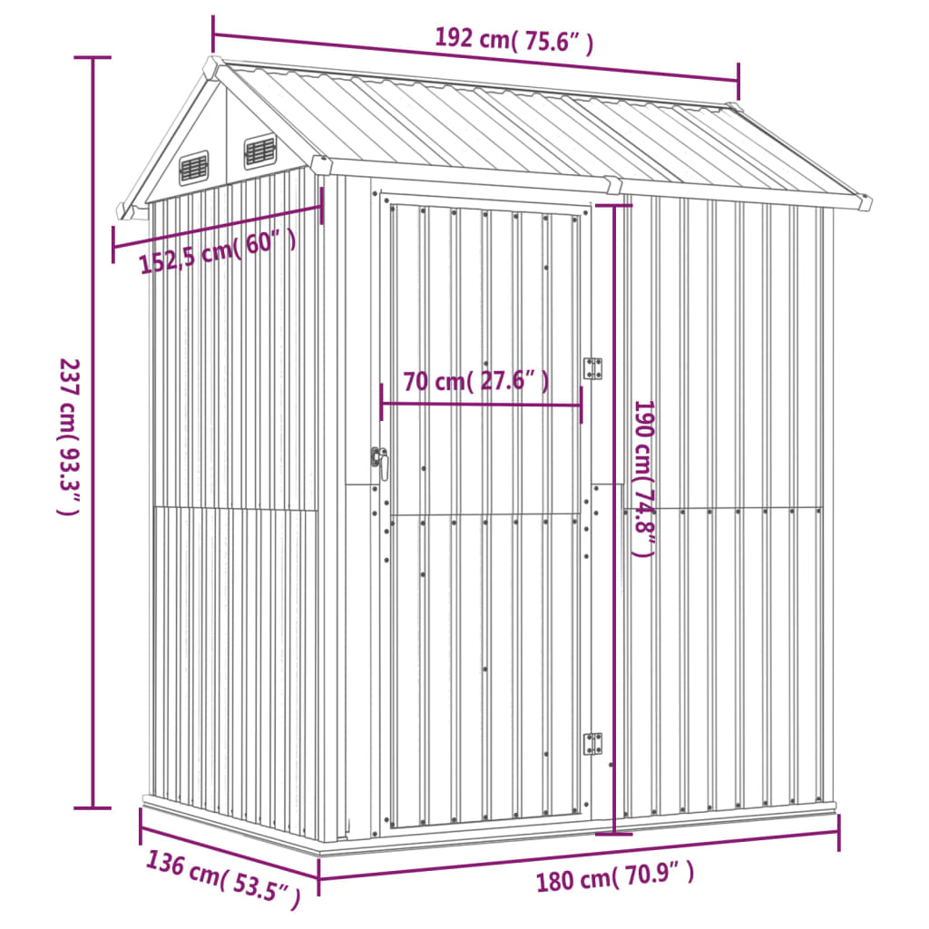 vidaXL antracitszürke horganyzott acél kerti fészer 192x152,5x237 cm