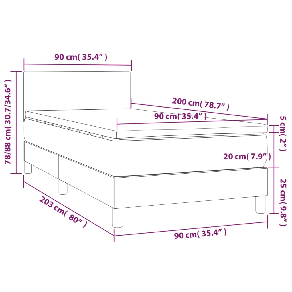 vidaXL szürke műbőr rugós ágy matraccal és LED-del 90x200 cm