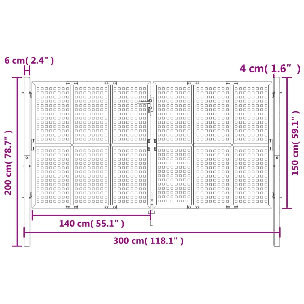 vidaXL antracitszürke acél kertkapu 300 x 200 cm