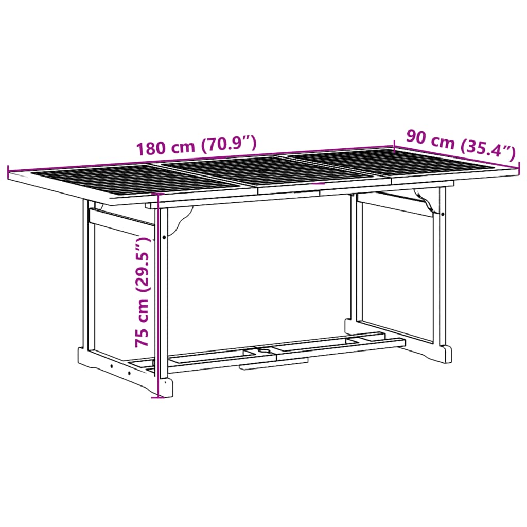 vidaXL 9 részes tömör akácfa kerti étkezőgarnitúra 180 x 90 x 75 cm