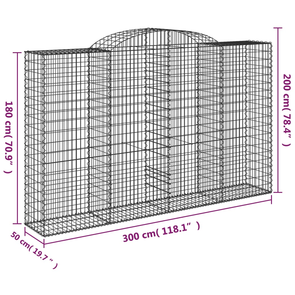 vidaXL 6 db íves horganyzott vas gabion kosár 300x50x180/200 cm