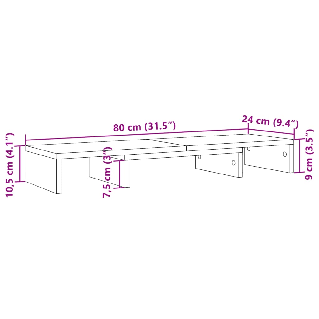 vidaXL barna tölgy szerelt fa állítható monitorállvány 80x24x10,5 cm