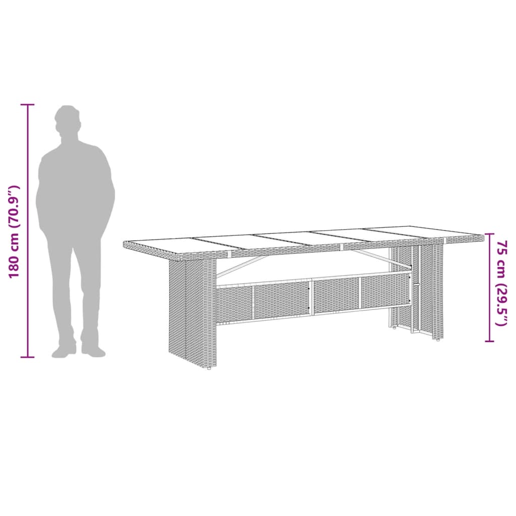 vidaXL fekete polyrattan üveglapos kerti asztal 240 x 90 x 75 cm