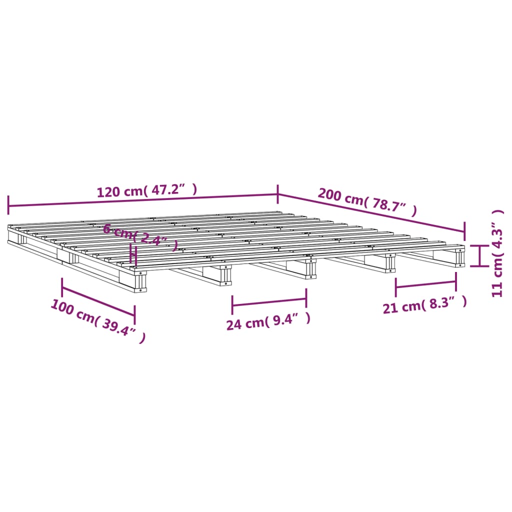 vidaXL fehér tömör fenyőfa raklapágy 120 x 200 cm