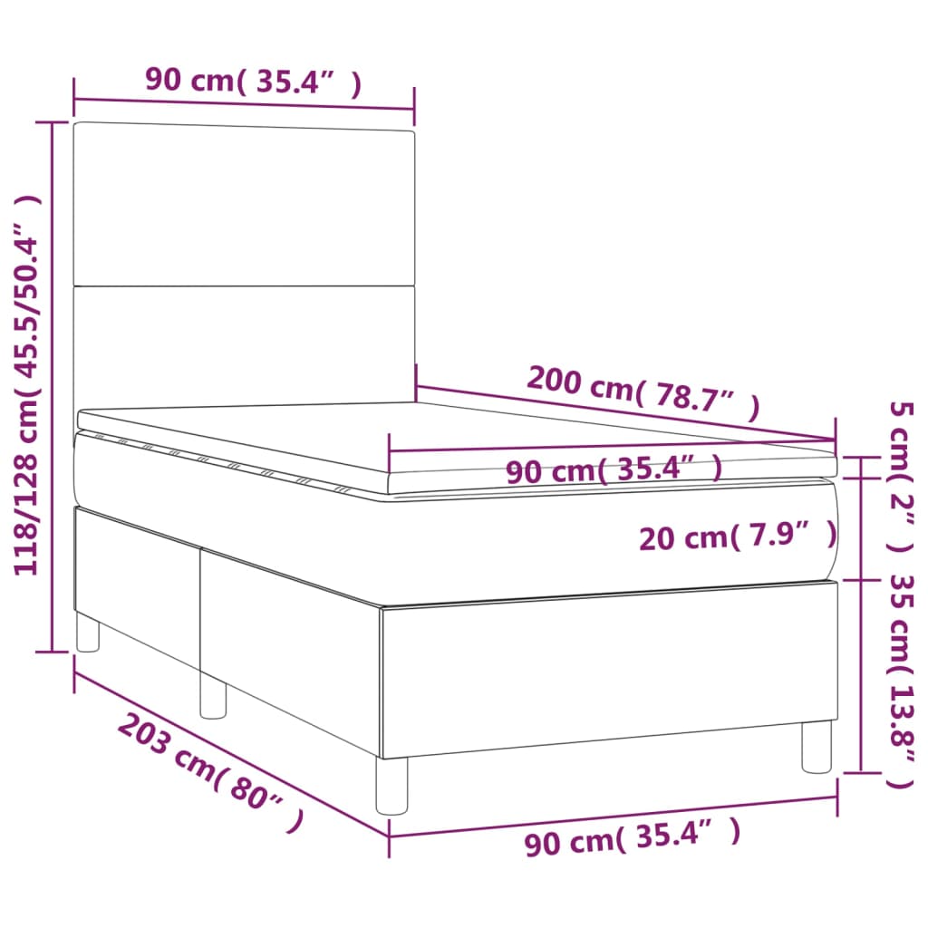 vidaXL sötétszürke szövet rugós ágy matraccal 90 x 200 cm