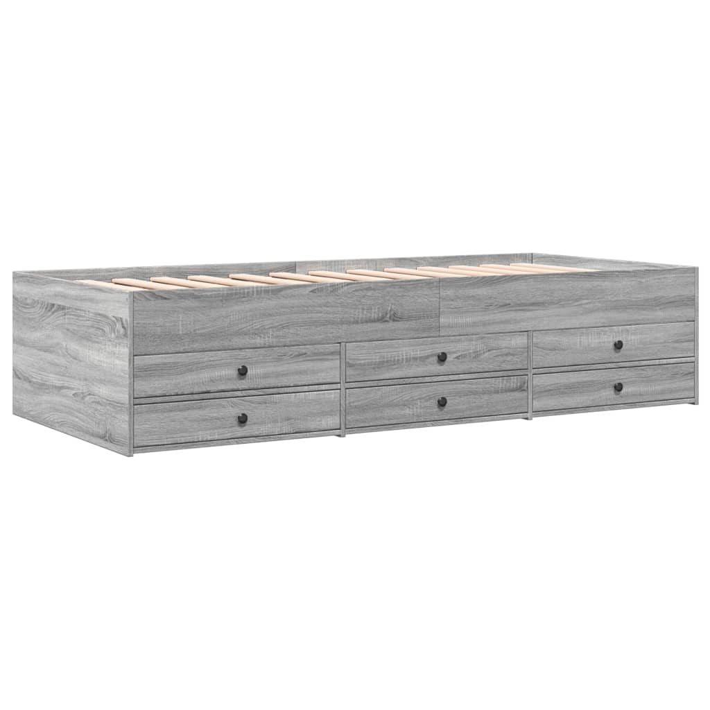 vidaXL szürke sonoma színű szerelt fa kanapéágy fiókokkal 90 x 200 cm