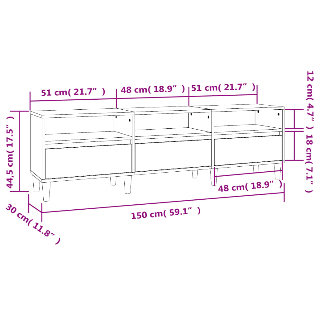 vidaXL fekete szerelt fa TV-szekrény 150 x 30 x 44,5 cm