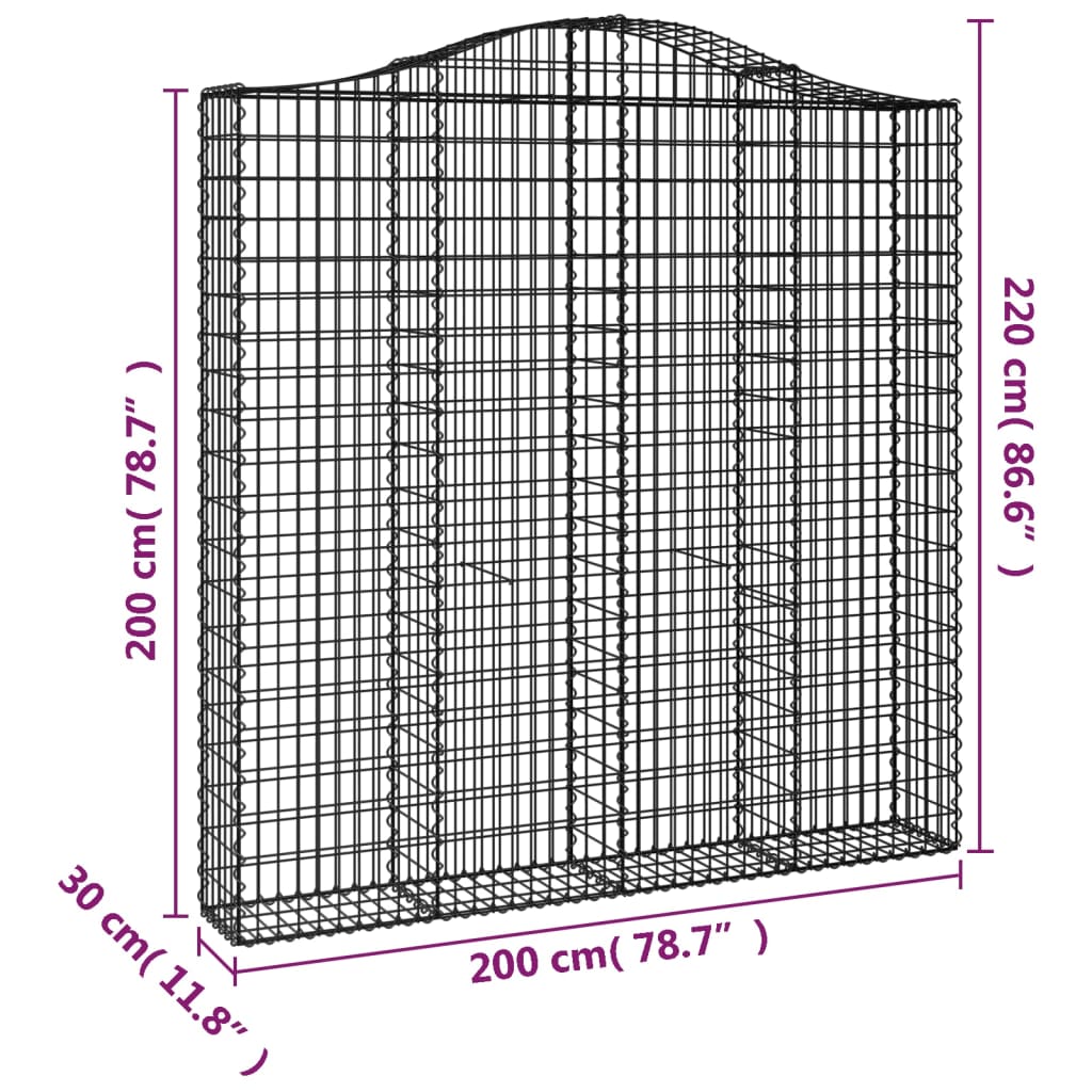 vidaXL 3 db íves horganyzott vas gabion kosár 200 x 30 x 200/220 cm